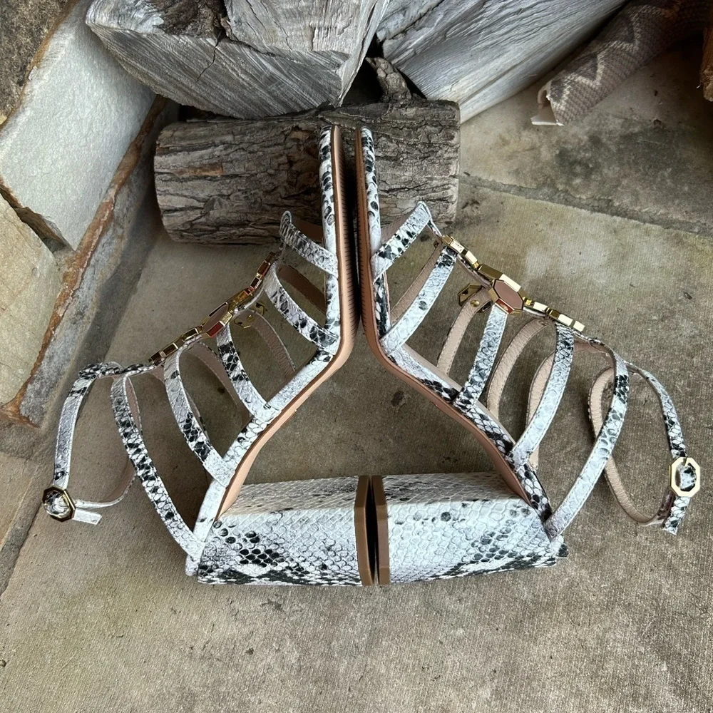 LOUISE ET CIE Leeba embelished heeled sandal python embossed leather Sz-7.5M. I
